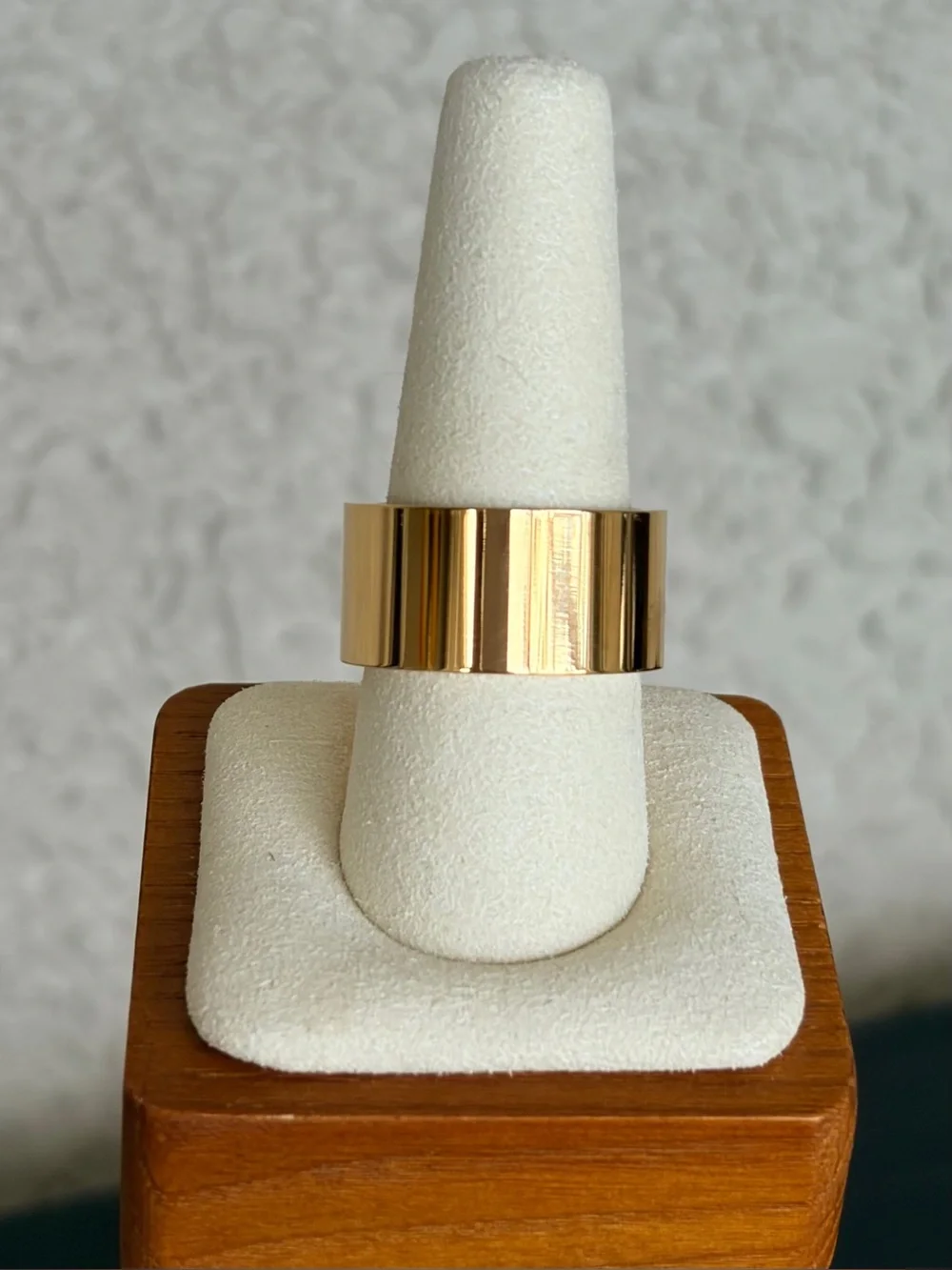 Wide Polished Gold Tone Stainless Steel Band Ring